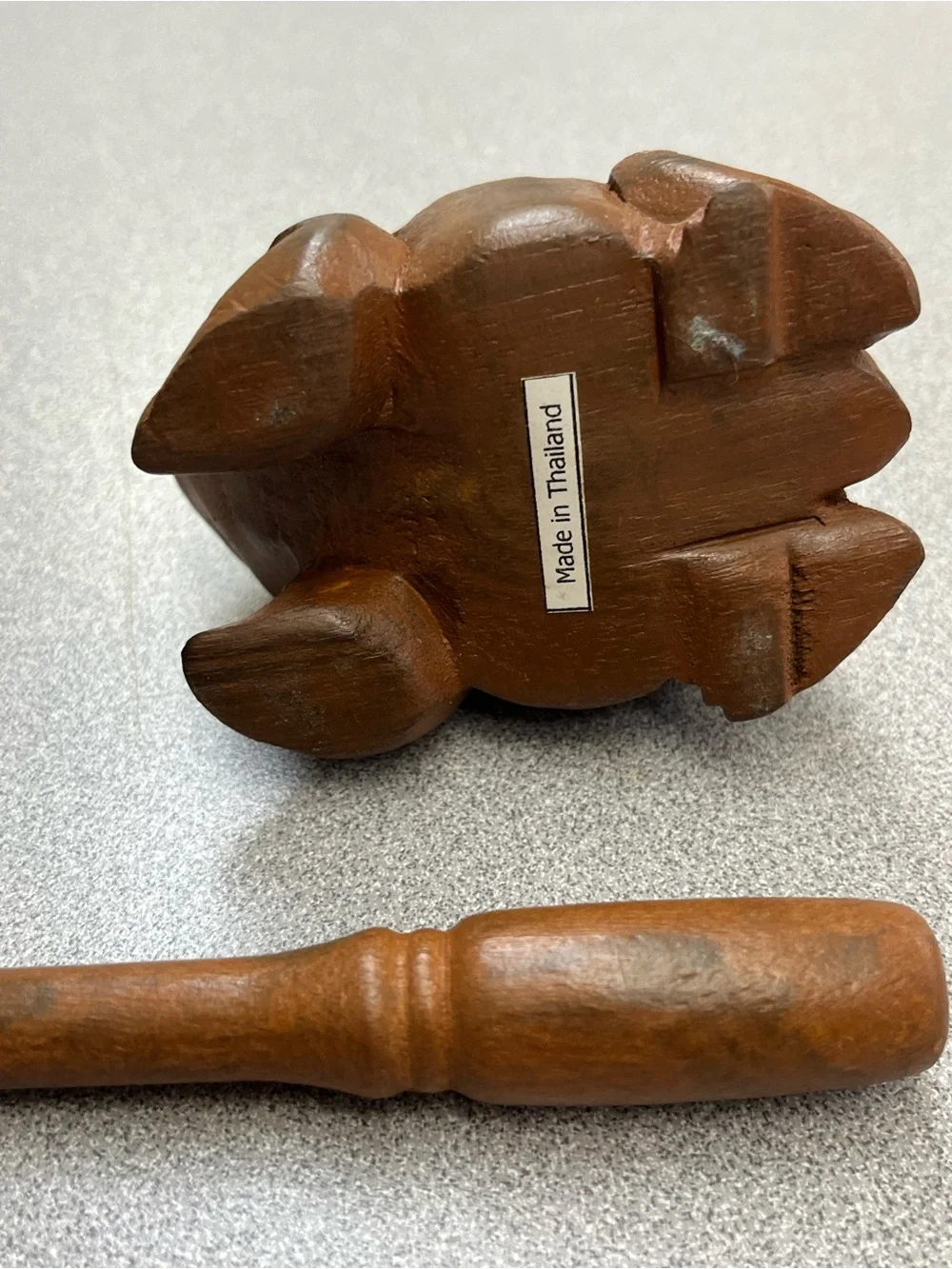 Hand Carved Wooden Frog Guiro Percussion Instrument Thailand w/ Striker